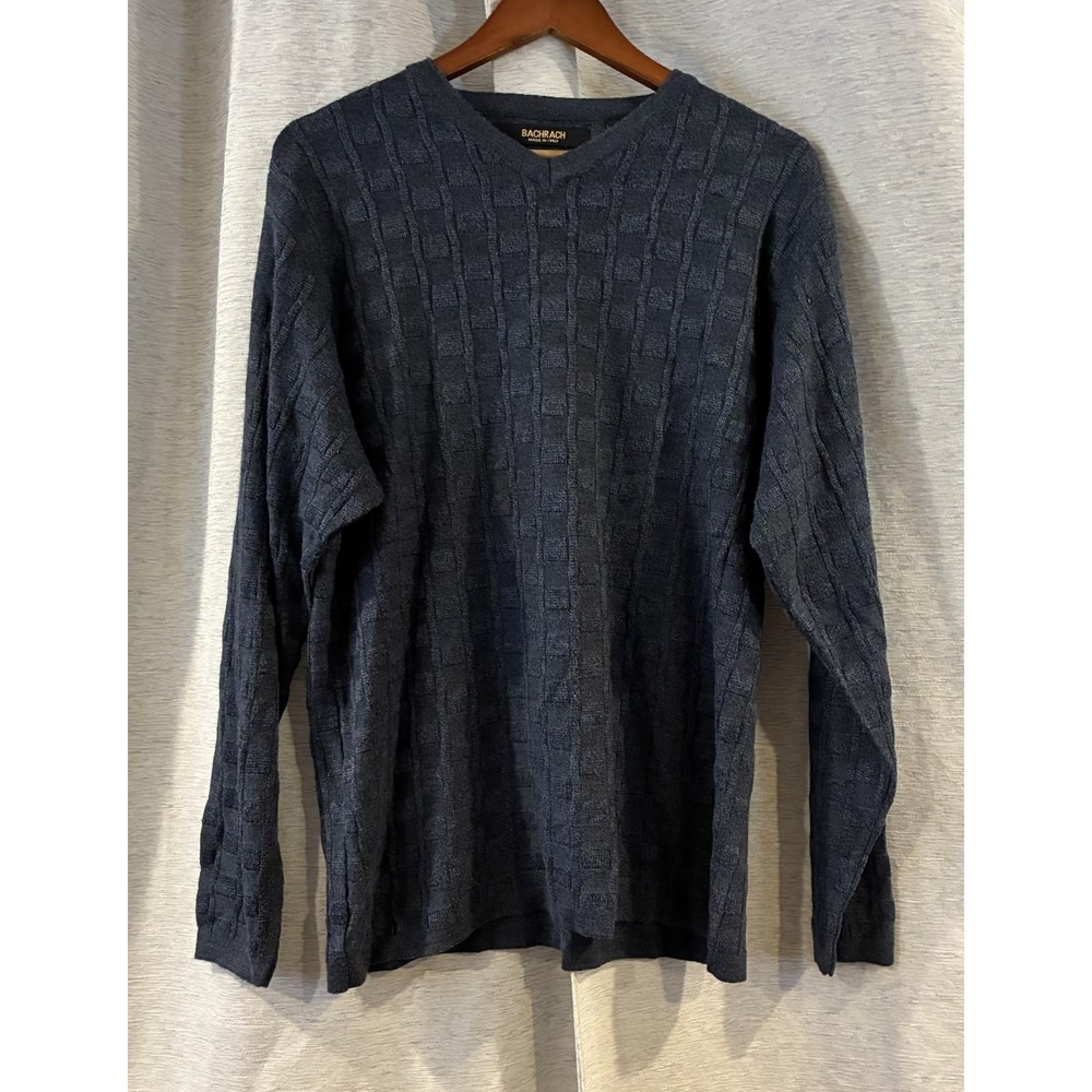 Vintage Bachrach Made in Italy Men's Wool Silk Blend Sweater Blue Large